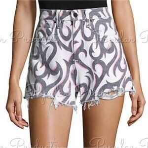 Denim x Alexander Wang | Bite High-Rise Cut-off Denim Shorts, Scribbled Flame